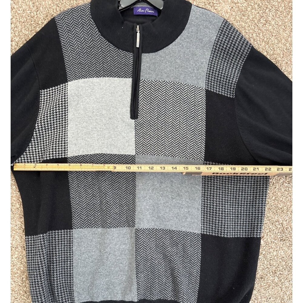 Alan Flusser Men's Cotton Black/Gray Large Check Sweater 1/4" Zip Size XL - Picture 7 of 9